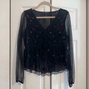 Abercrombie & Fitch long sleeve black top with beaded detail